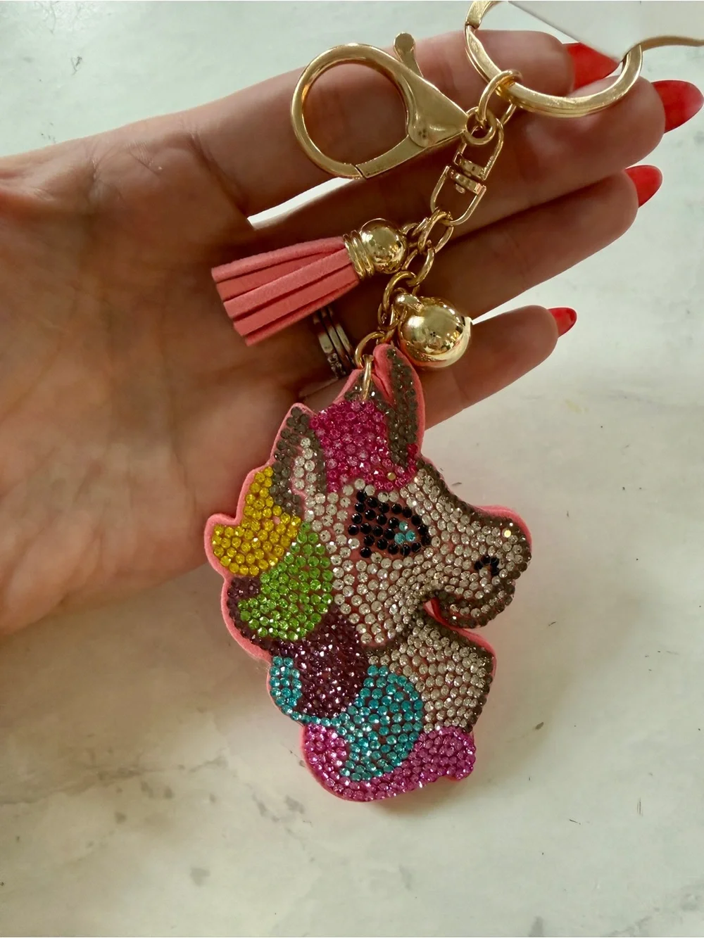 NWT Puffy Rainbow Rhinestone Unicorn Bag Charm & Keychain ✨